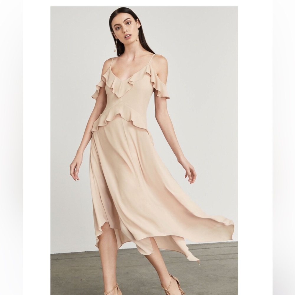 BCBGMAXAZRIA NWOT LISSA BLUSH ASYMMETRICAL SLIP MAXI SILKY SOFT DRESS Size Small